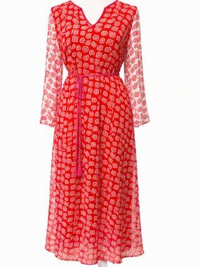 Boden "Bella" Falling Petals Jersey Dress Tasseled Belt | Size 6